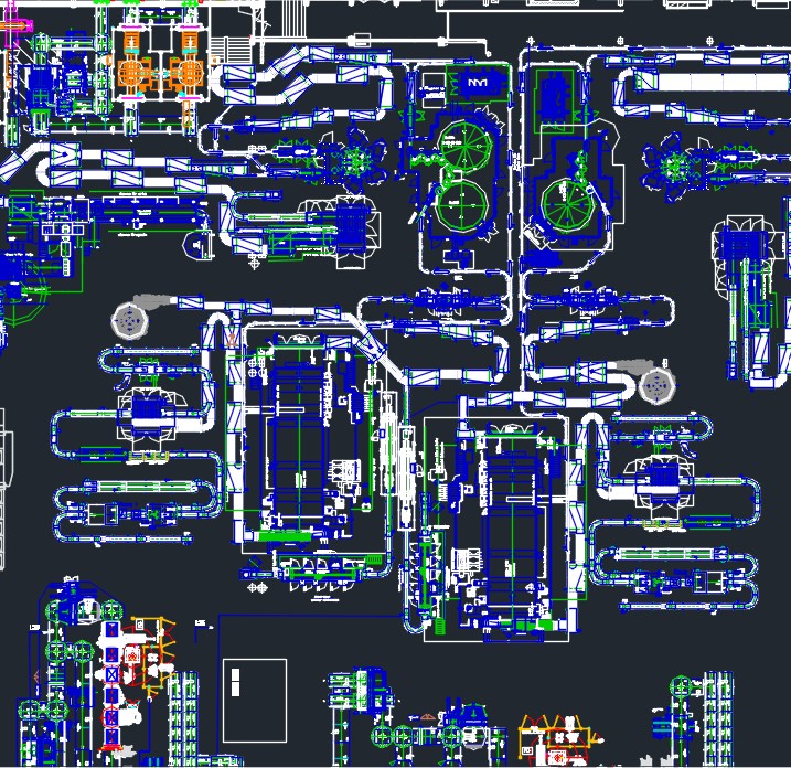 Technical layout of a beverage bottling and packaging line